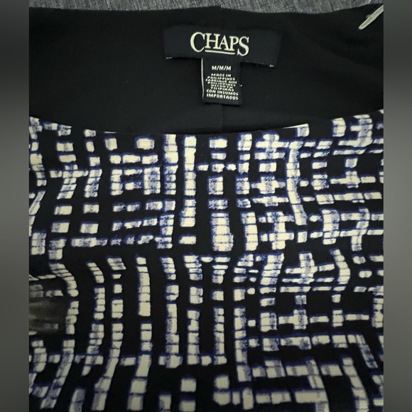 Dress by Chaps Blue, White Geometric Print Knotted Waist P2P: 17” Stretchy - Picture 5 of 12